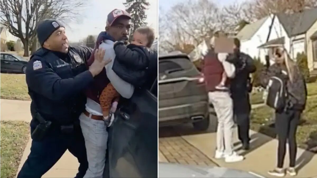 ‘Get Your Hands Off Me!’: Video Shows Police Pinning Man Against SUV While He Holds Baby, Raising Concerns Over Child’s Safety and Sparking Public Outcry