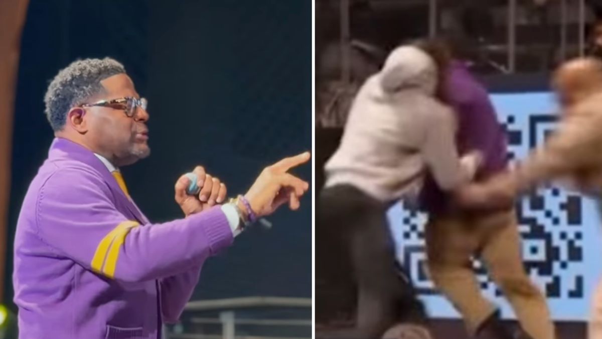 ‘The Wind Was Knocked Outta Him’: Atlanta Pastor Gets Rushed at the Pulpit, but His Quick Juke Move Sets Up Security to Take Disturbd Man Down