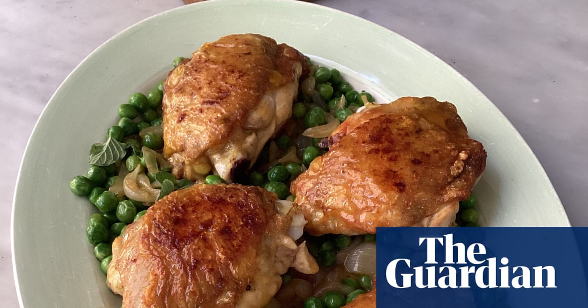 Rachel Roddy’s recipe for spring chicken thighs with spring onions, mint and peas | A kitchen in Rome