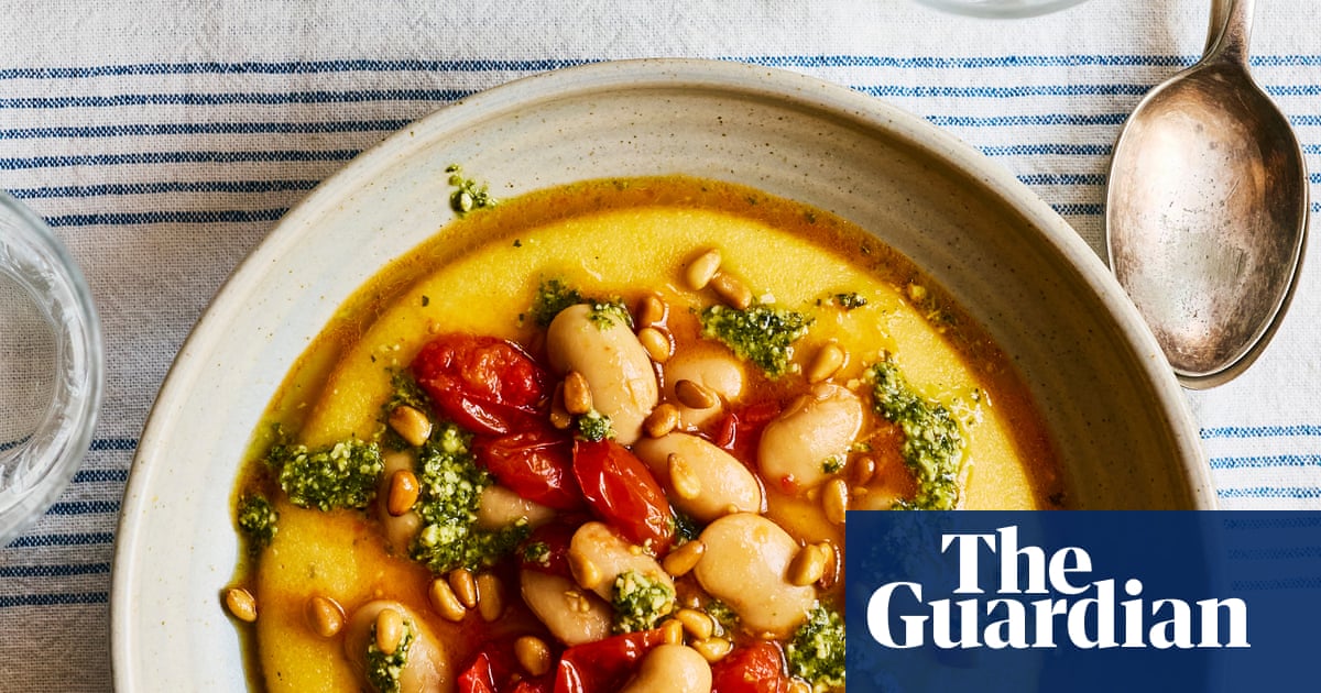 Rukmini Iyer’s quick and easy recipe for cheesy polenta with tomatoes, butter beans and pesto | Quick and easy