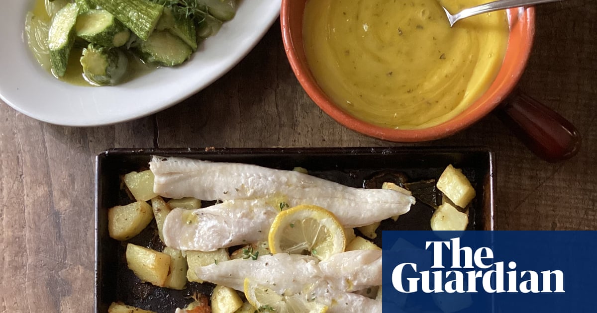 Rachel Roddy’s recipe for baked fish and potatoes with oregano and lemon mayonnaise | A kitchen in Rome