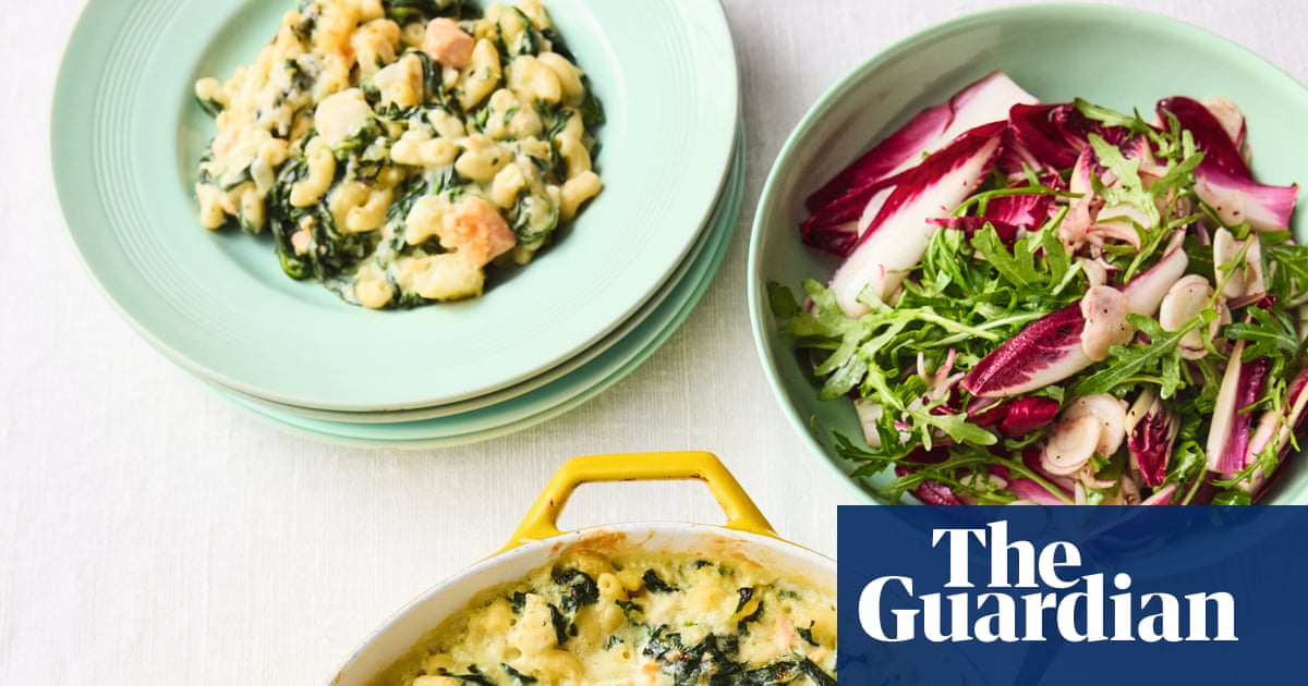 Jamie Oliver’s recipes for fish pie pasta bake and tomato and feta lentils